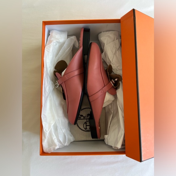 Hermes OZ Mules Loafers with Kelly Buckles 37 Pink Blush - Picture 3 of 9